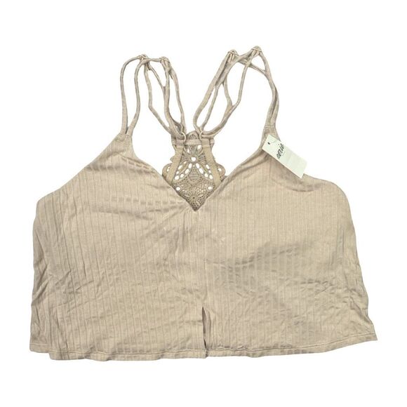 aerie Ribbed Appliqué Lace Longline Bralette - Size Small - Champagne - Picture 1 of 4